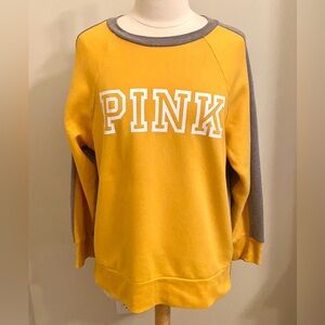PINK Victoria’s Secret Yellow Grey Graphic Logo Oversized Fleece Sweatshirt XS